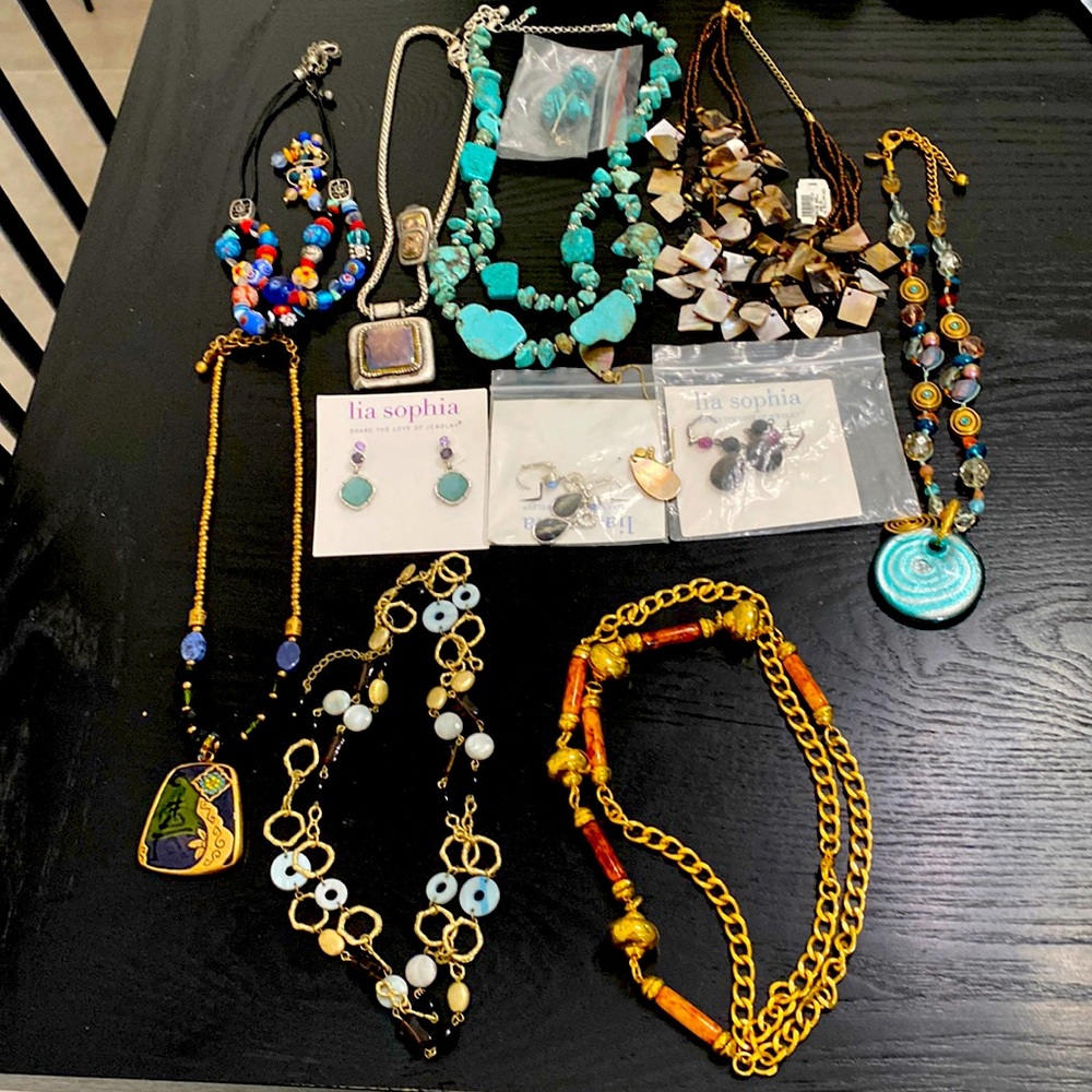 8 necklaces Chicos and Lia Sophia 7 pairs of earrings.